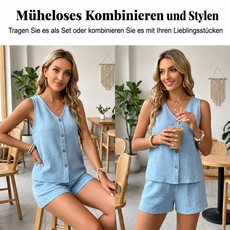 Jessika | Bequemes Zweiteiler-Set mit Knopfleiste
