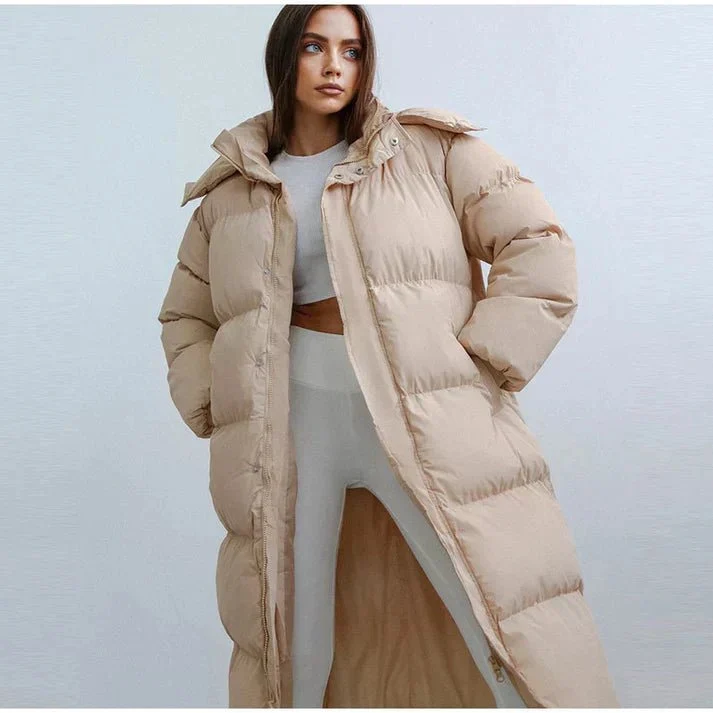 Wintermantel Damen Puffer Lang mit Kapuze