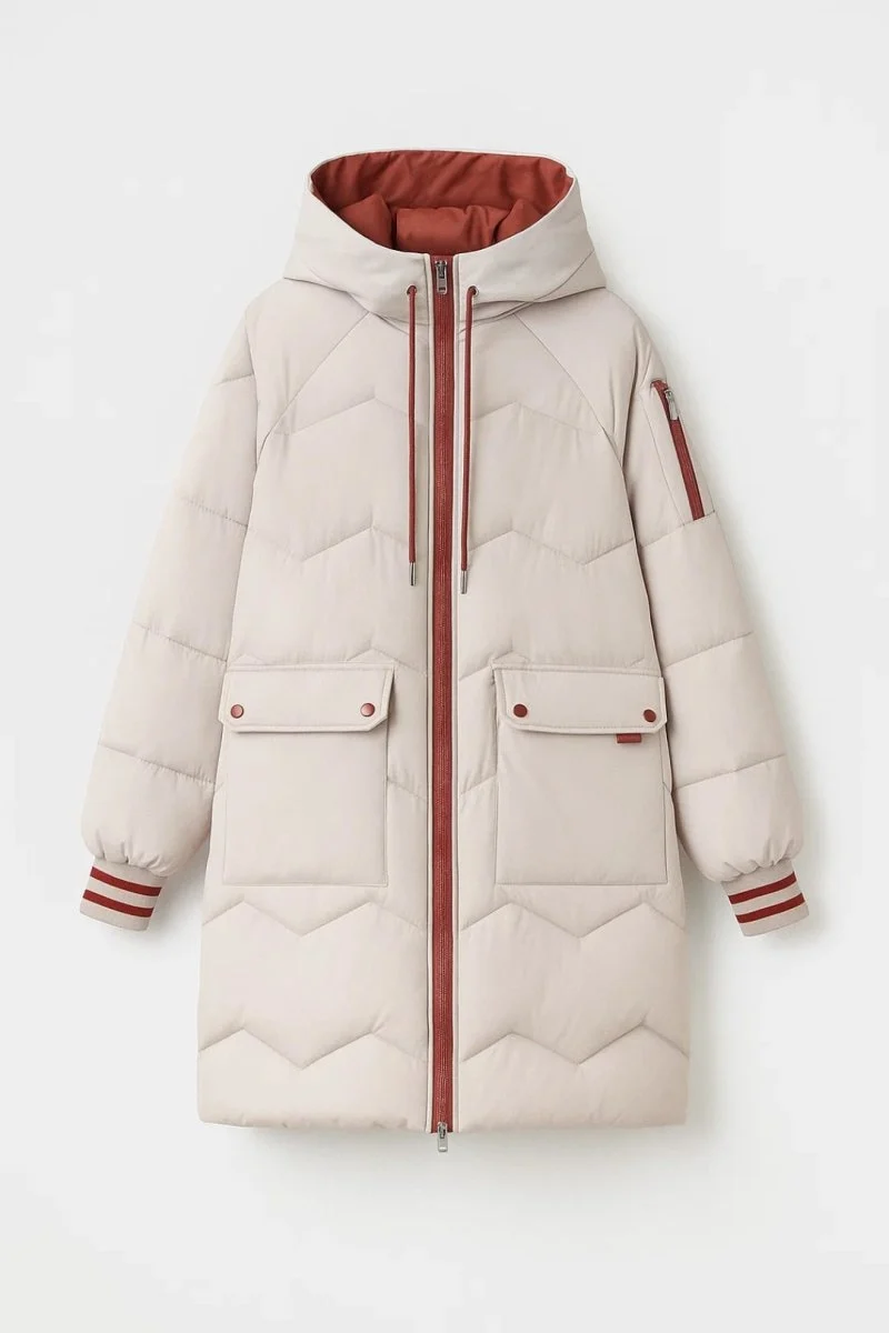 Pufferjacke Winter Damen Lang Beige