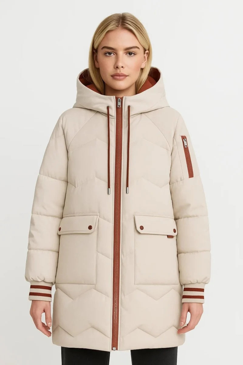 Pufferjacke Winter Damen Lang Beige