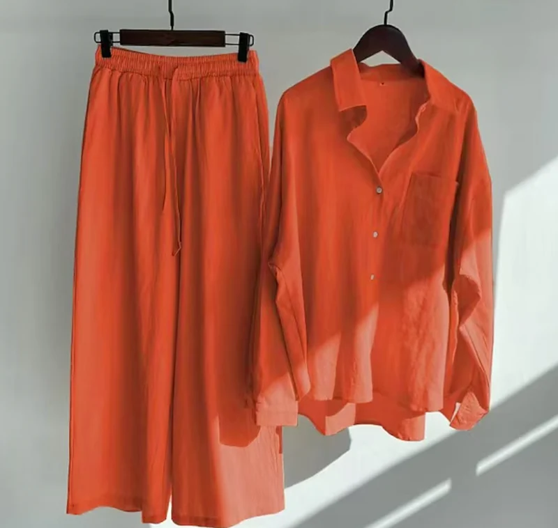 Erlema | Weiches Damen-Set mit Knopfbluse und weitem Bein