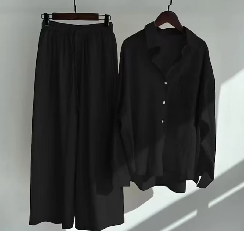 Erlema | Weiches Damen-Set mit Knopfbluse und weitem Bein