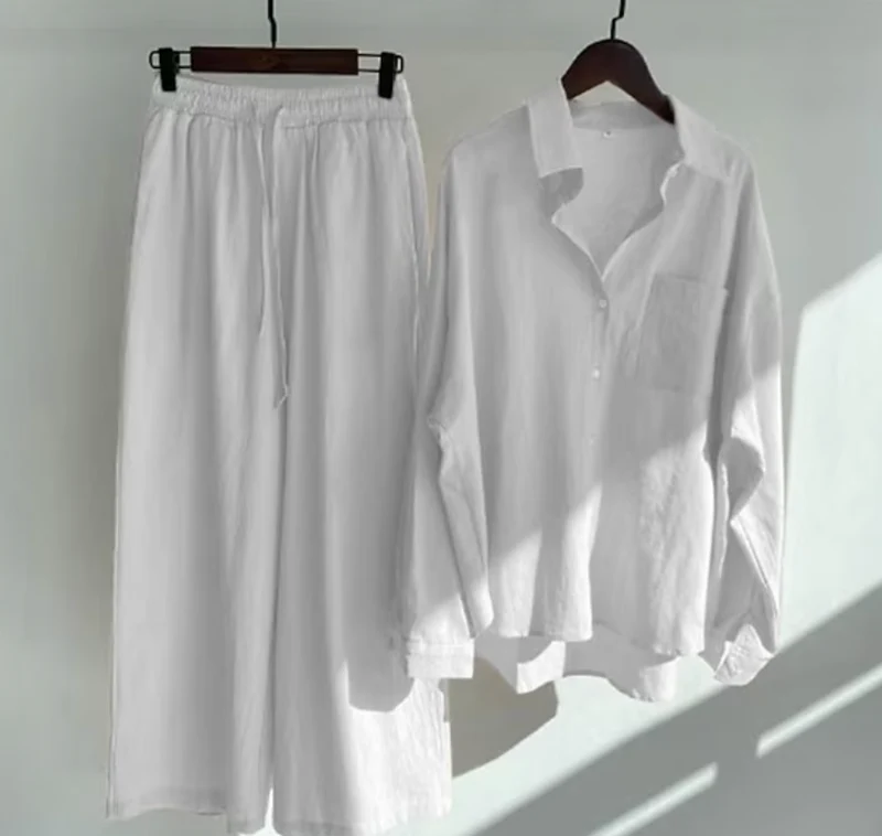 Erlema | Weiches Damen-Set mit Knopfbluse und weitem Bein