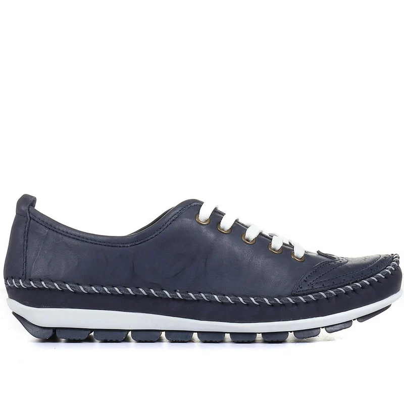 Leather Lace-Up Trainers - SIMIN31003 / 317 969 - Navy