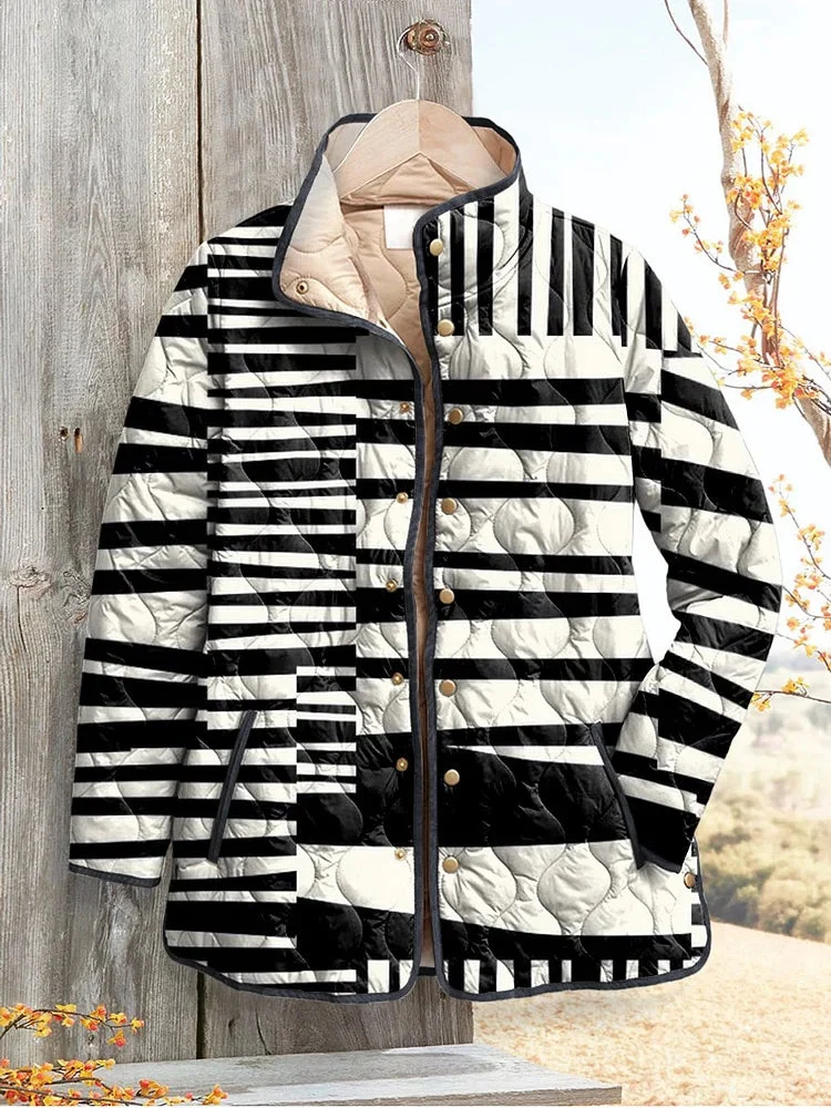 Steppjacke Damen Gestreift mit Stehkragen