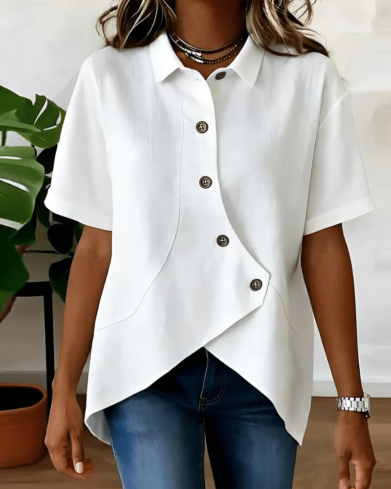 Lannexa | Leinen-Mix-Shirt mit asymmetrischer Knopfleiste