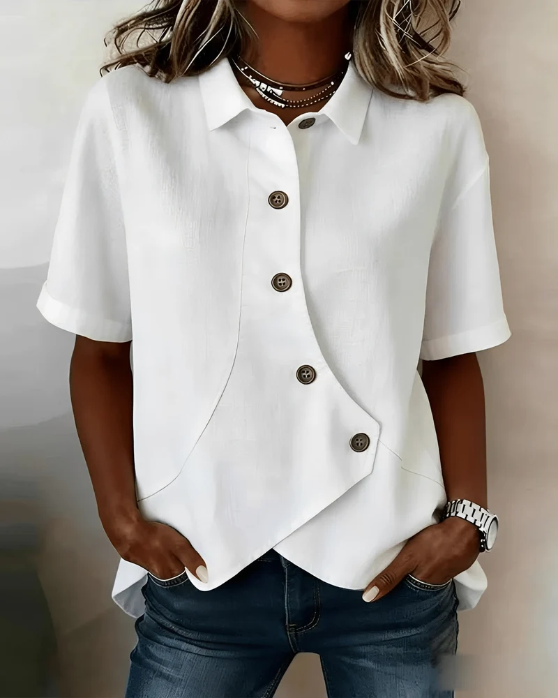 Lannexa | Leinen-Mix-Shirt mit asymmetrischer Knopfleiste