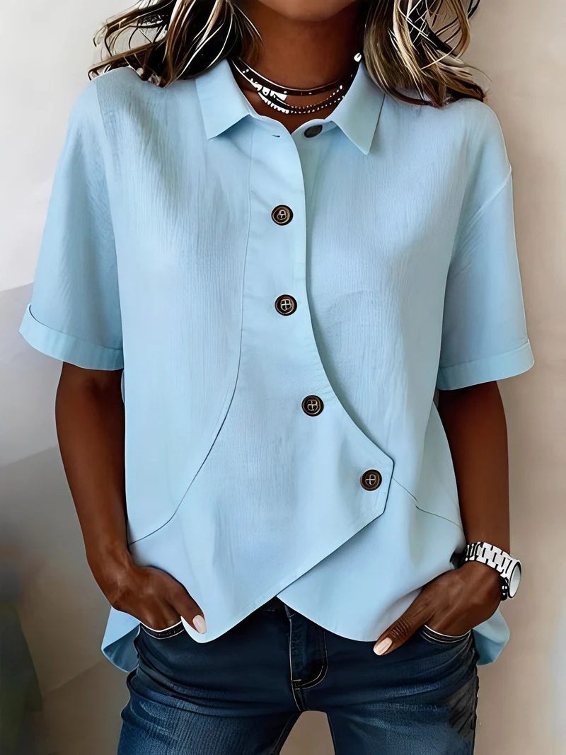 Lannexa | Leinen-Mix-Shirt mit asymmetrischer Knopfleiste