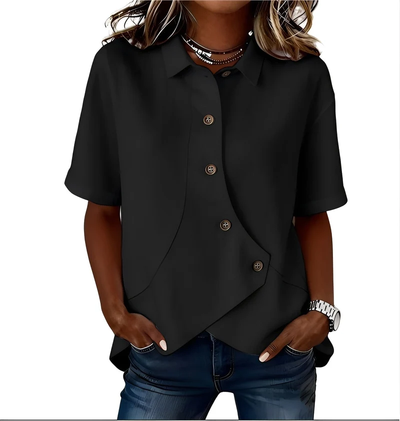 Lannexa | Leinen-Mix-Shirt mit asymmetrischer Knopfleiste