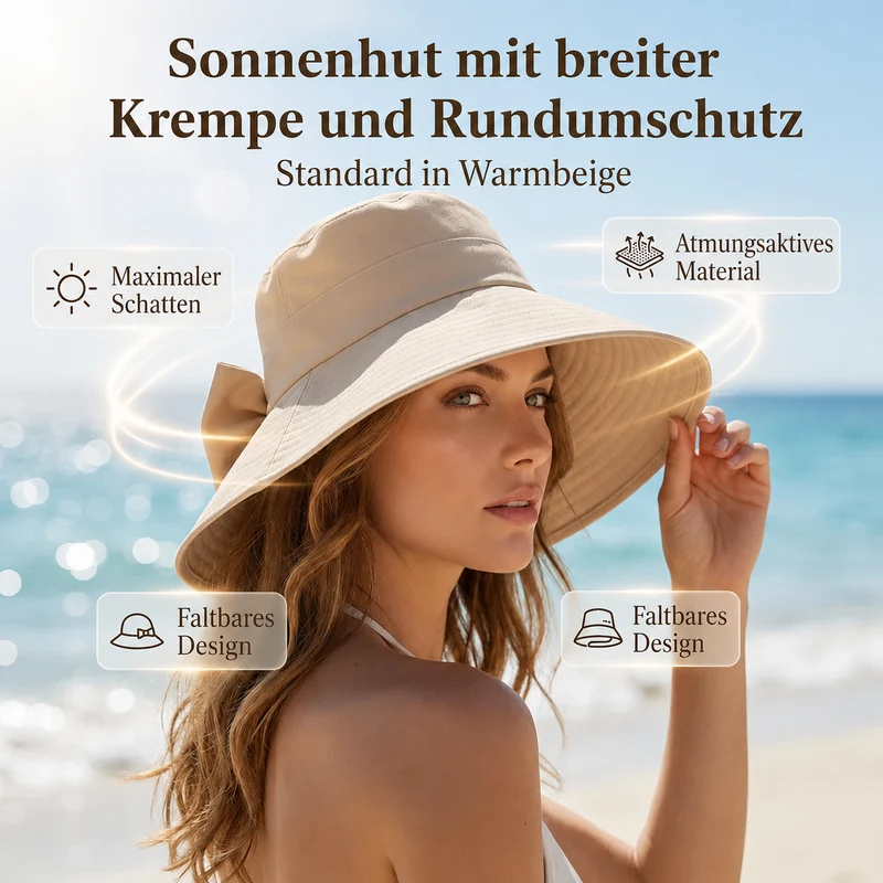 Ecedda | Damen-Sonnenhut mit breiter Krempe und Schleife