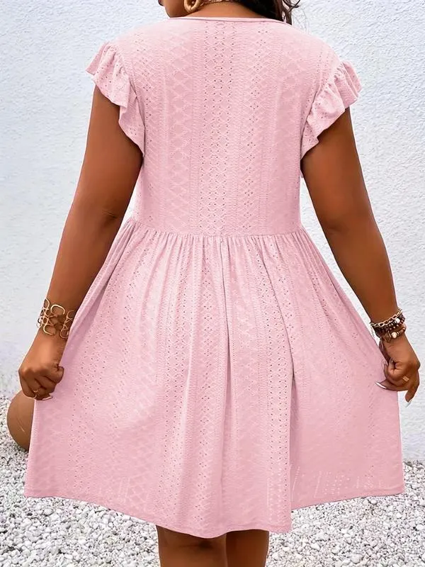 Dunizy | Einfarbiges Kleid mit gekreuztem V-Ausschnitt