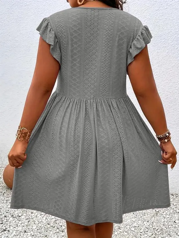 Dunizy | Einfarbiges Kleid mit gekreuztem V-Ausschnitt