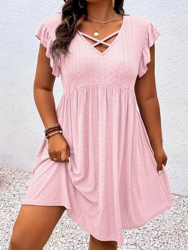 Dunizy | Einfarbiges Kleid mit gekreuztem V-Ausschnitt