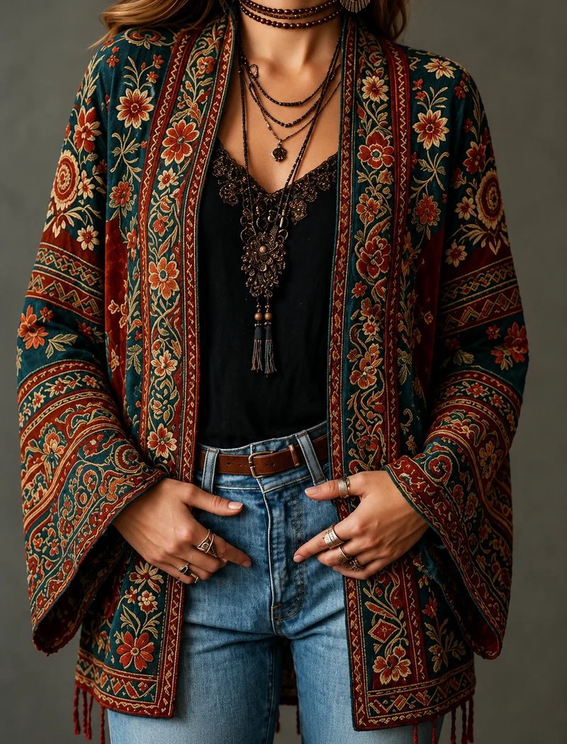 Clavella | Gemusterter Damenmantel im Bohemian-Stil