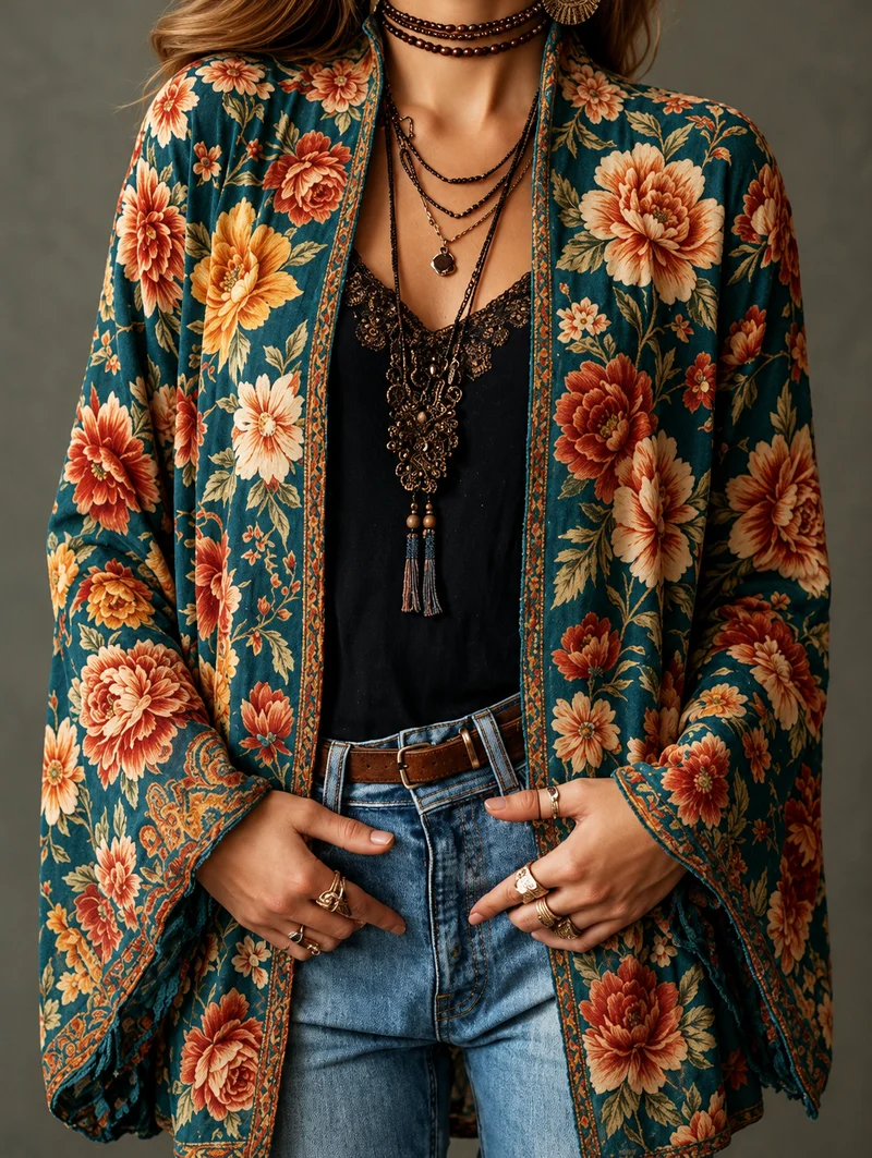 Clavella | Gemusterter Damenmantel im Bohemian-Stil