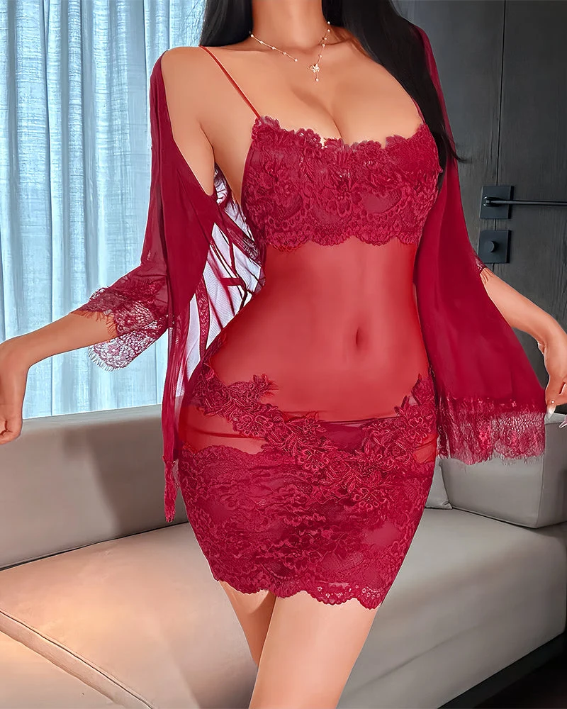 Susanne | Verführerisches Spitzen-Nachtwäsche-Set mit Mesh