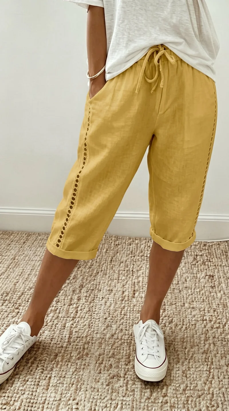 Mariele | Luftige Damen-Caprihose mit dekorativer Spitze