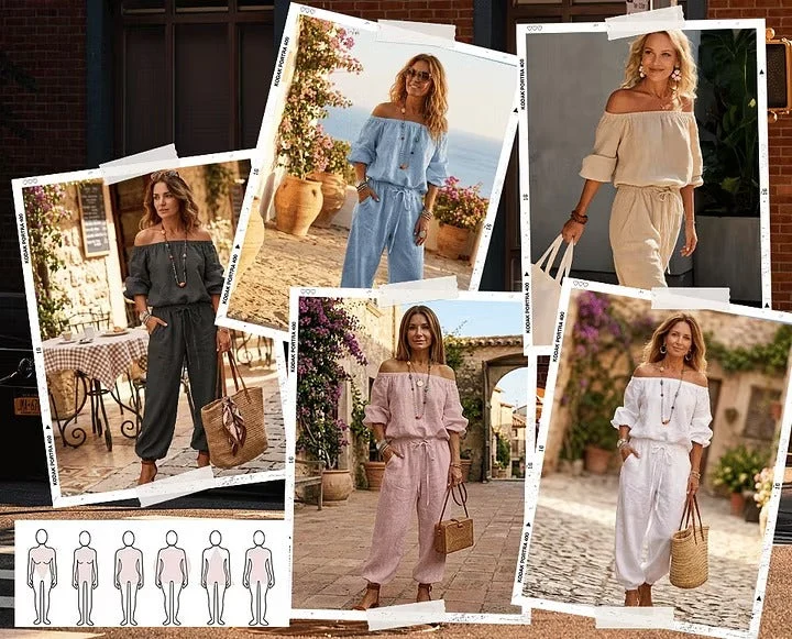 Felizitas | Lässiger schulterfreier Jumpsuit mit Taschen