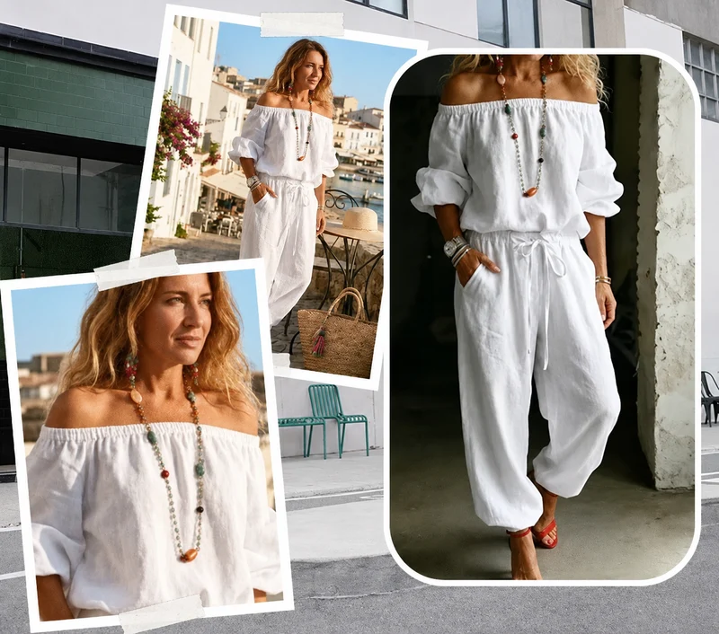 Felizitas | Lässiger schulterfreier Jumpsuit mit Taschen