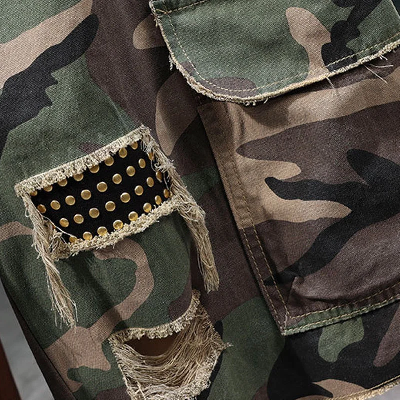 Luvero | Camouflage-Cargo-Shorts mit Nieten und Taschen