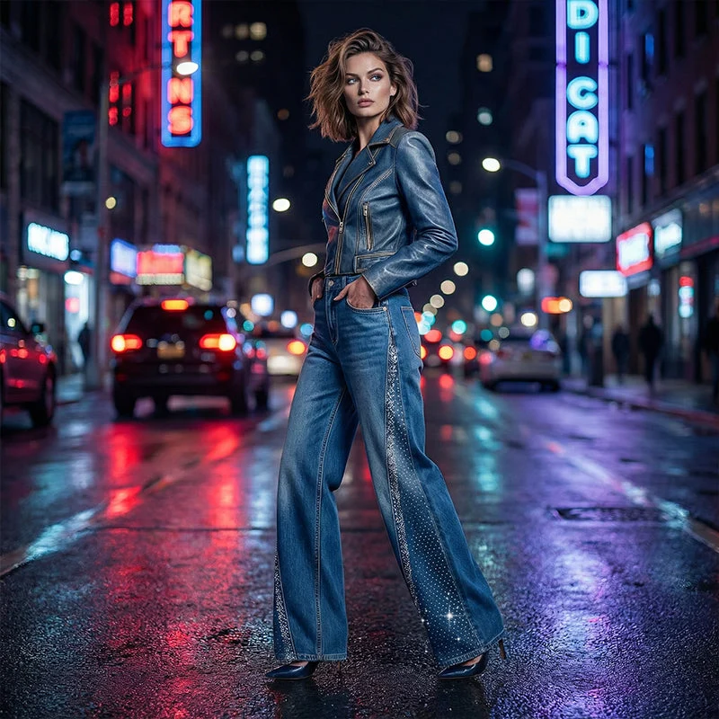 Ilabeza | Schicke Wide-Leg-Jeans mit edlem Glitzerdetail