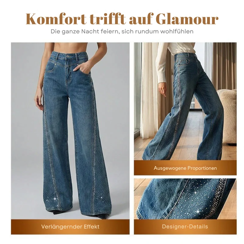 Ilabeza | Schicke Wide-Leg-Jeans mit edlem Glitzerdetail