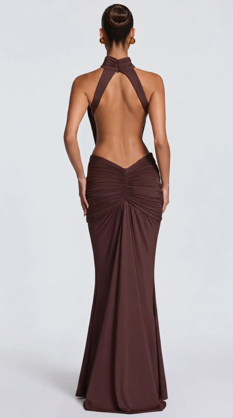 Sofiera | Elegantes Neckholder-Maxikleid mit Raffungen