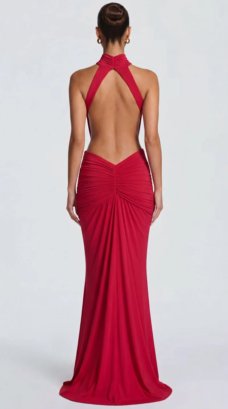 Sofiera | Elegantes Neckholder-Maxikleid mit Raffungen