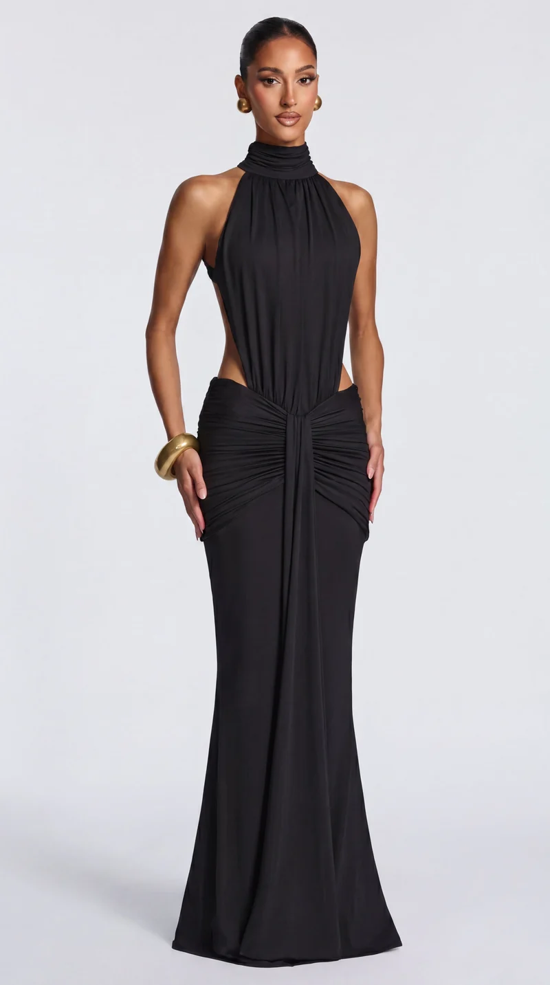 Sofiera | Elegantes Neckholder-Maxikleid mit Raffungen