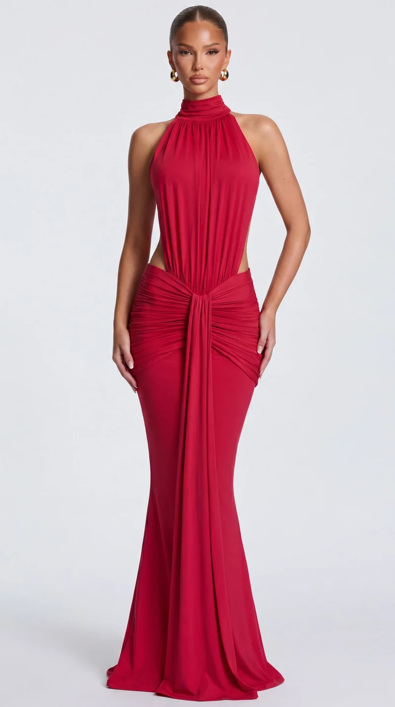 Sofiera | Elegantes Neckholder-Maxikleid mit Raffungen