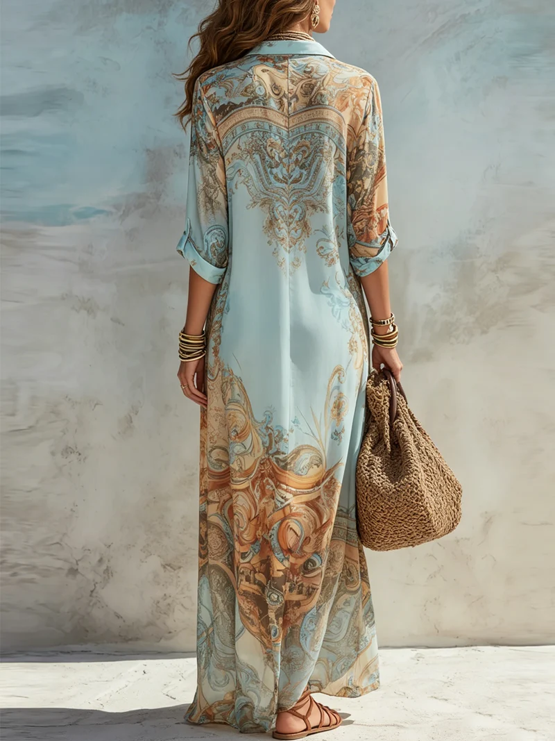 Rossana | Boho-Maxikleid mit Knopfleiste und luxuriösem Muster