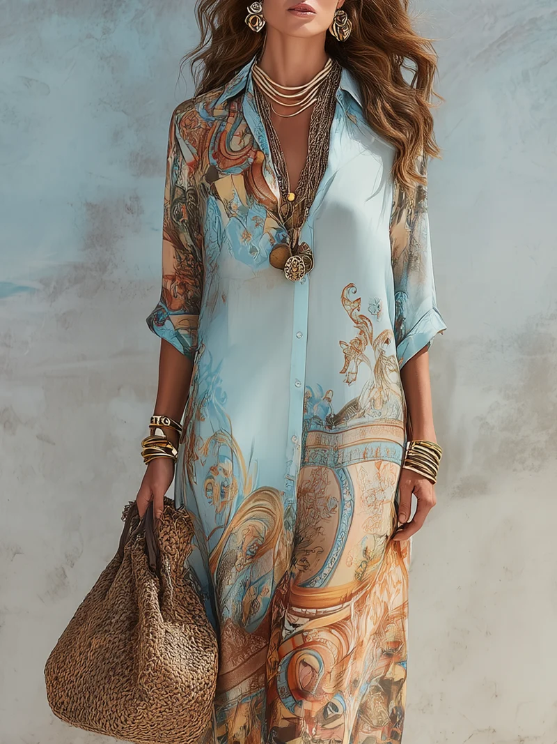 Rossana | Boho-Maxikleid mit Knopfleiste und luxuriösem Muster