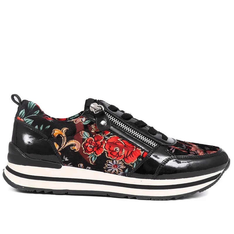 Zip-Up Laced Trainers - WBINS39070 / 325 159 - Black Floral