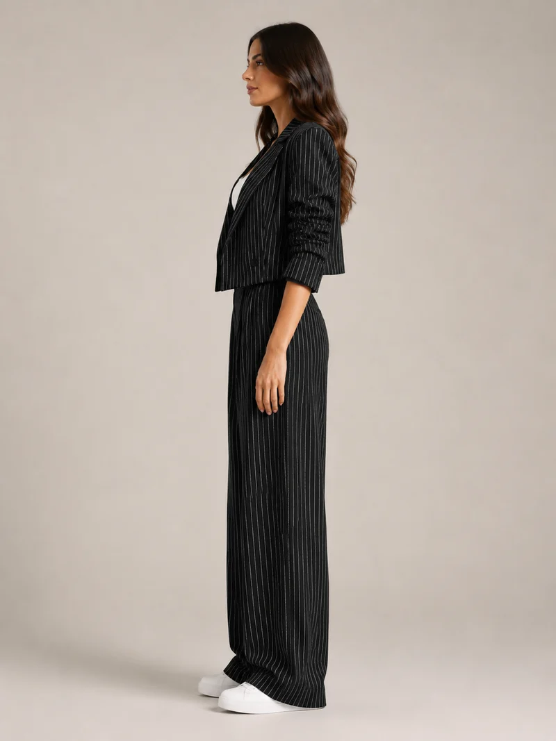 Hosenanzug Damen Nadelstreifen mit Cropped Blazer