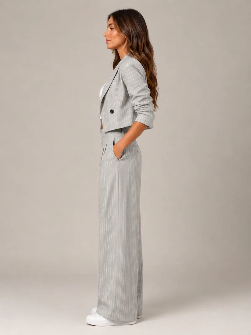 Hosenanzug Damen Nadelstreifen mit Cropped Blazer