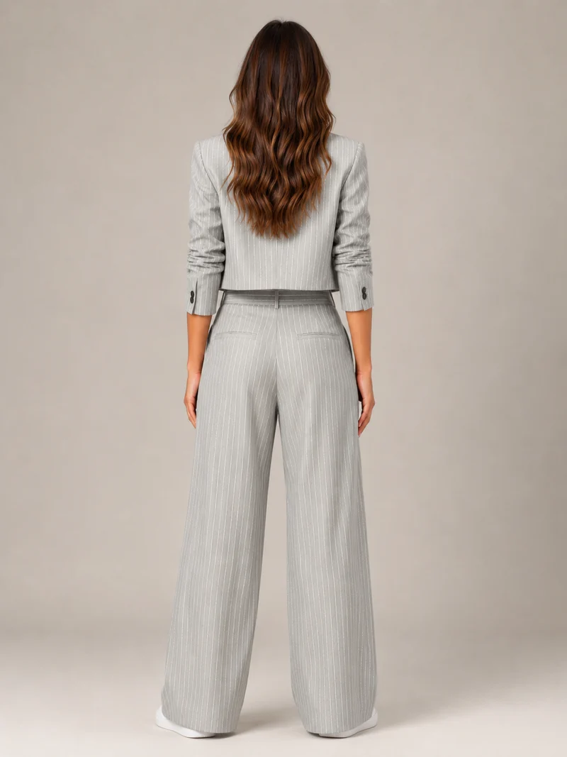 Hosenanzug Damen Nadelstreifen mit Cropped Blazer