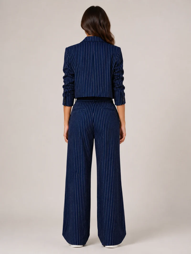 Hosenanzug Damen Nadelstreifen mit Cropped Blazer