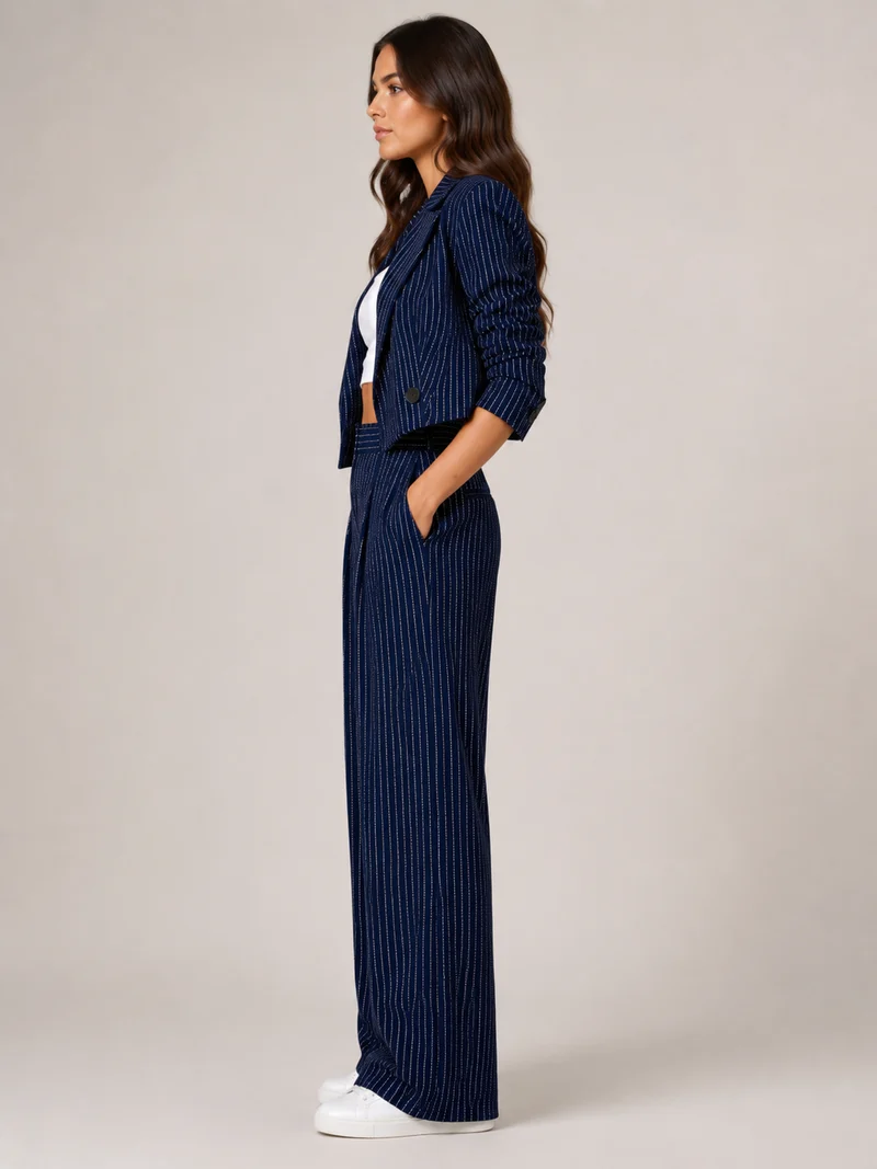 Hosenanzug Damen Nadelstreifen mit Cropped Blazer