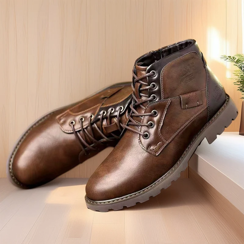 Schnürstiefeletten Herren in Lederoptik