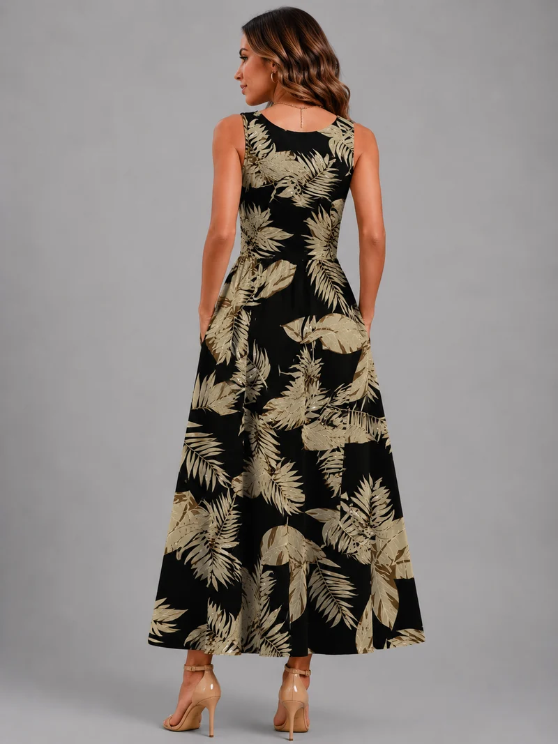 Franica | Boho-Maxikleid mit tropischem Blattmuster