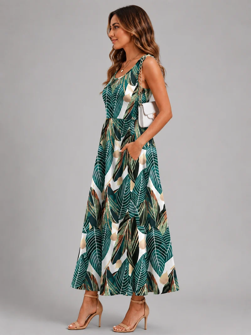 Franica | Boho-Maxikleid mit tropischem Blattmuster