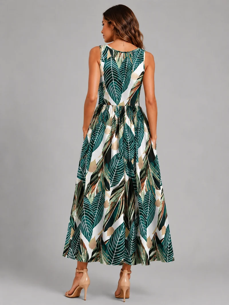 Franica | Boho-Maxikleid mit tropischem Blattmuster