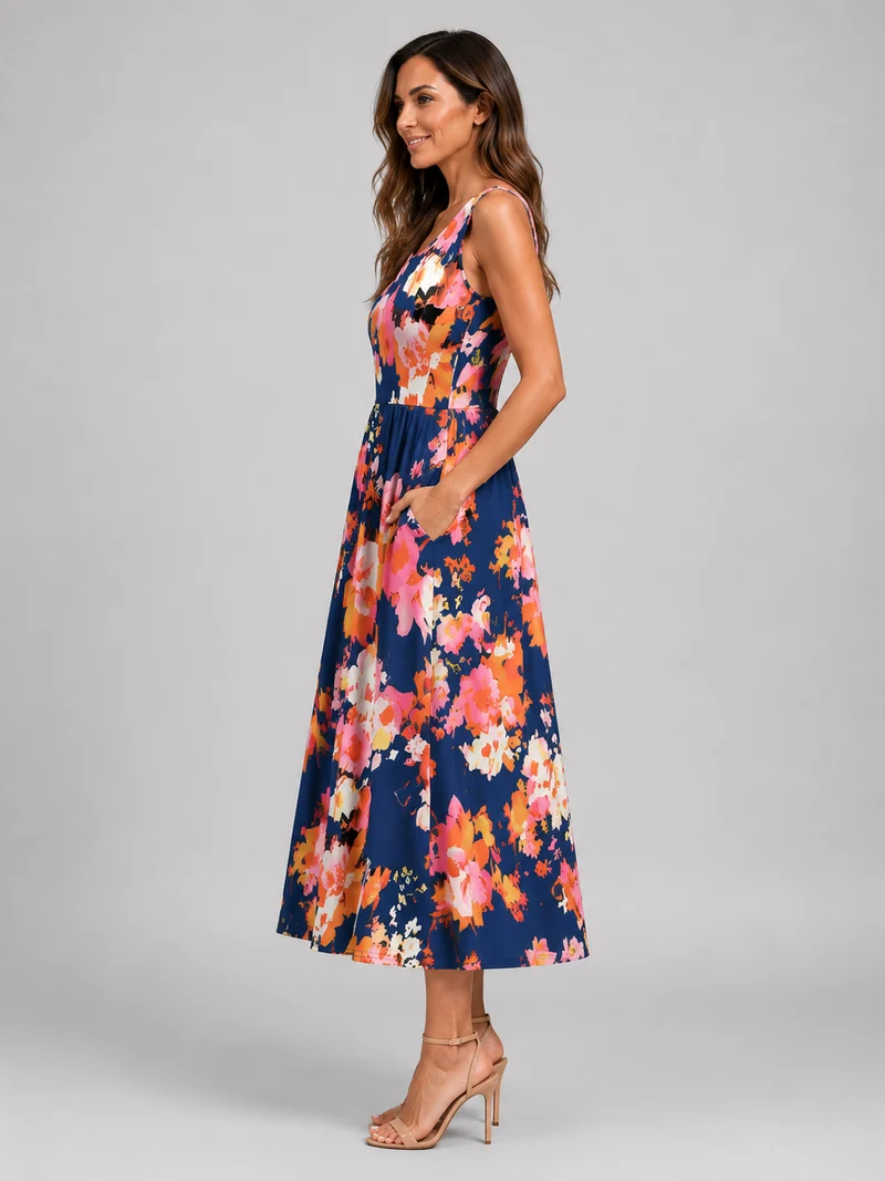 Franica | Boho-Maxikleid mit tropischem Blattmuster