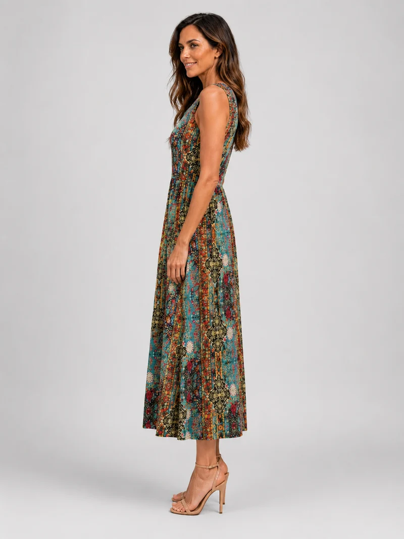 Franica | Boho-Maxikleid mit tropischem Blattmuster