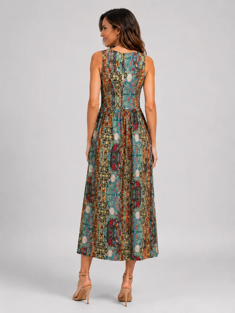 Franica | Boho-Maxikleid mit tropischem Blattmuster