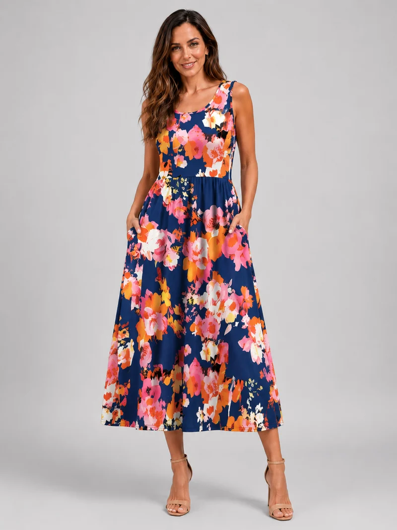 Franica | Boho-Maxikleid mit tropischem Blattmuster