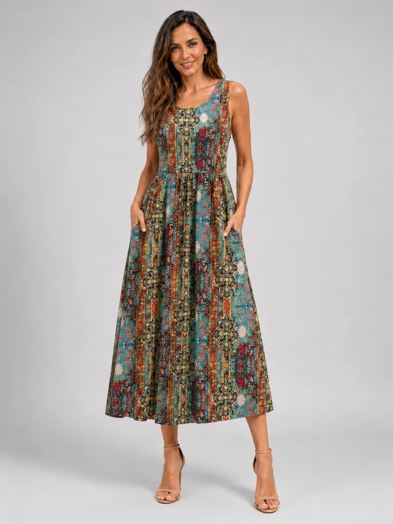 Franica | Boho-Maxikleid mit tropischem Blattmuster