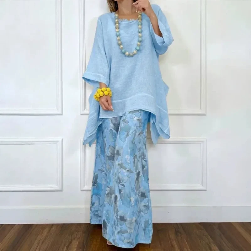Attaly | Baumwoll-Leinen-Set mit Oversize-Bluse und Palazzohose