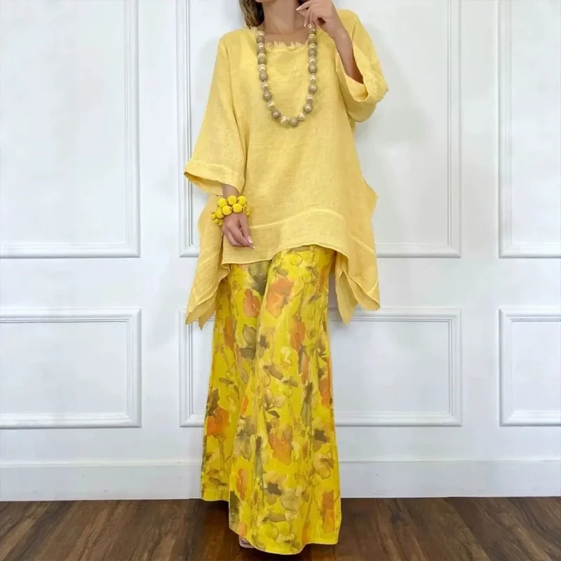 Attaly | Baumwoll-Leinen-Set mit Oversize-Bluse und Palazzohose