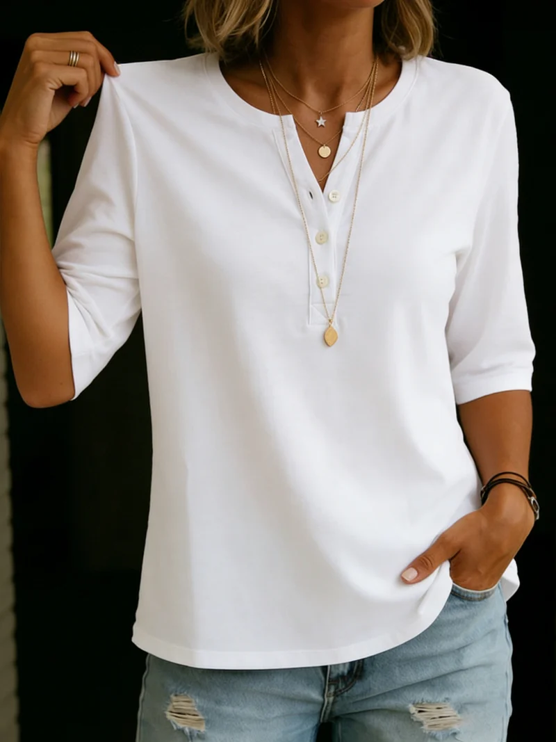 Iyallie | Bequemes Damen-Shirt mit Knopfausschnitt